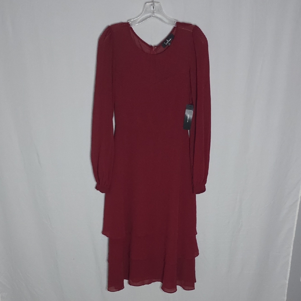 Lulu's Elegant Wine Red Long Sleeve Dress